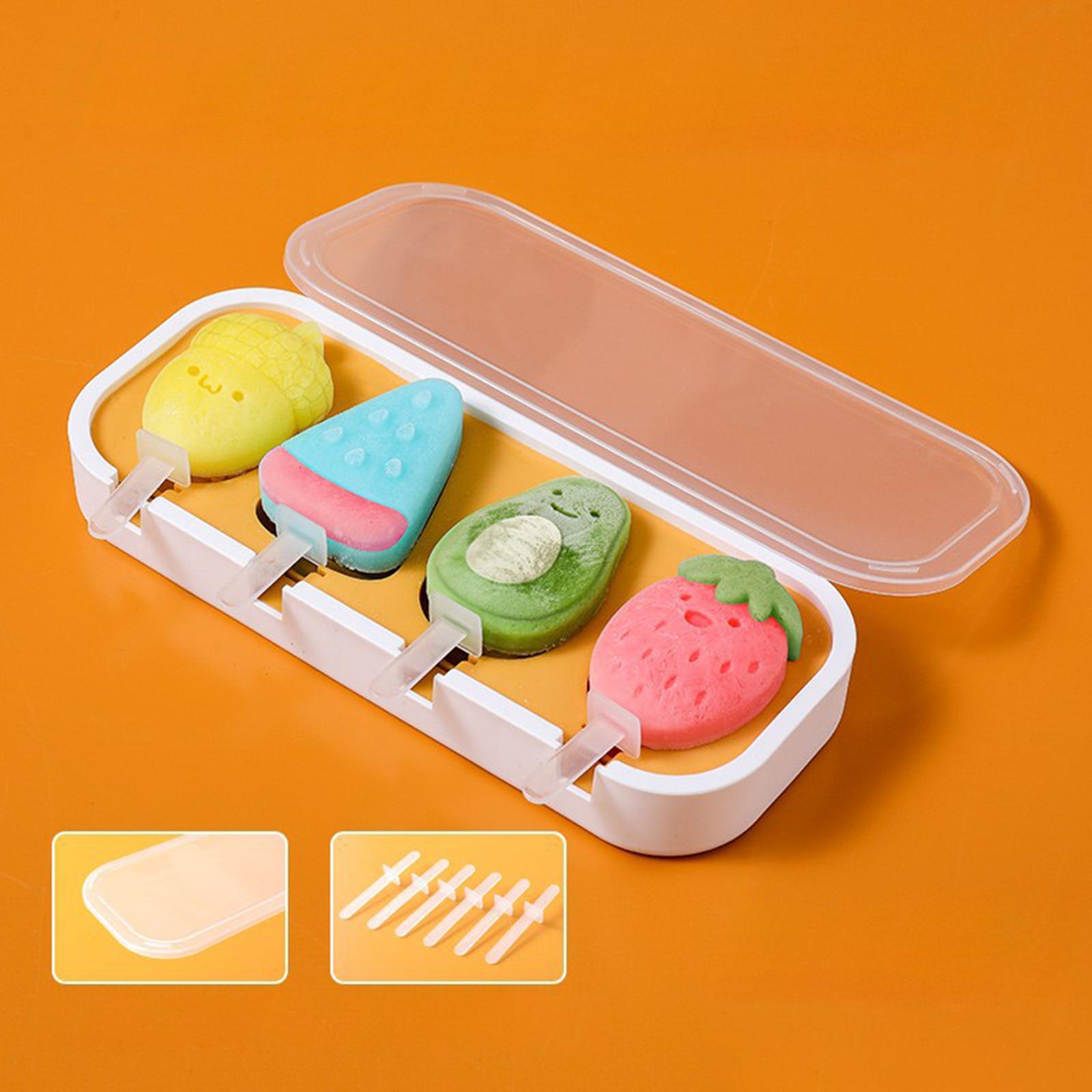 Popsicle Mould Cartoon Easy to Clean with Reusable ice rods Ice Cube Maker White yellow