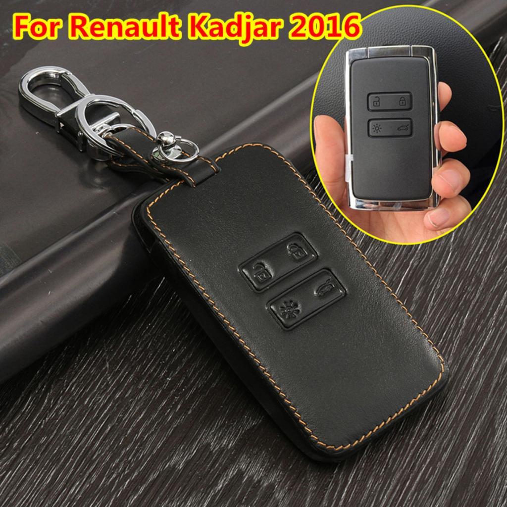 Car Leather Key Holder Remote Cover Black Case Renault Kadjar Keychain I9Z