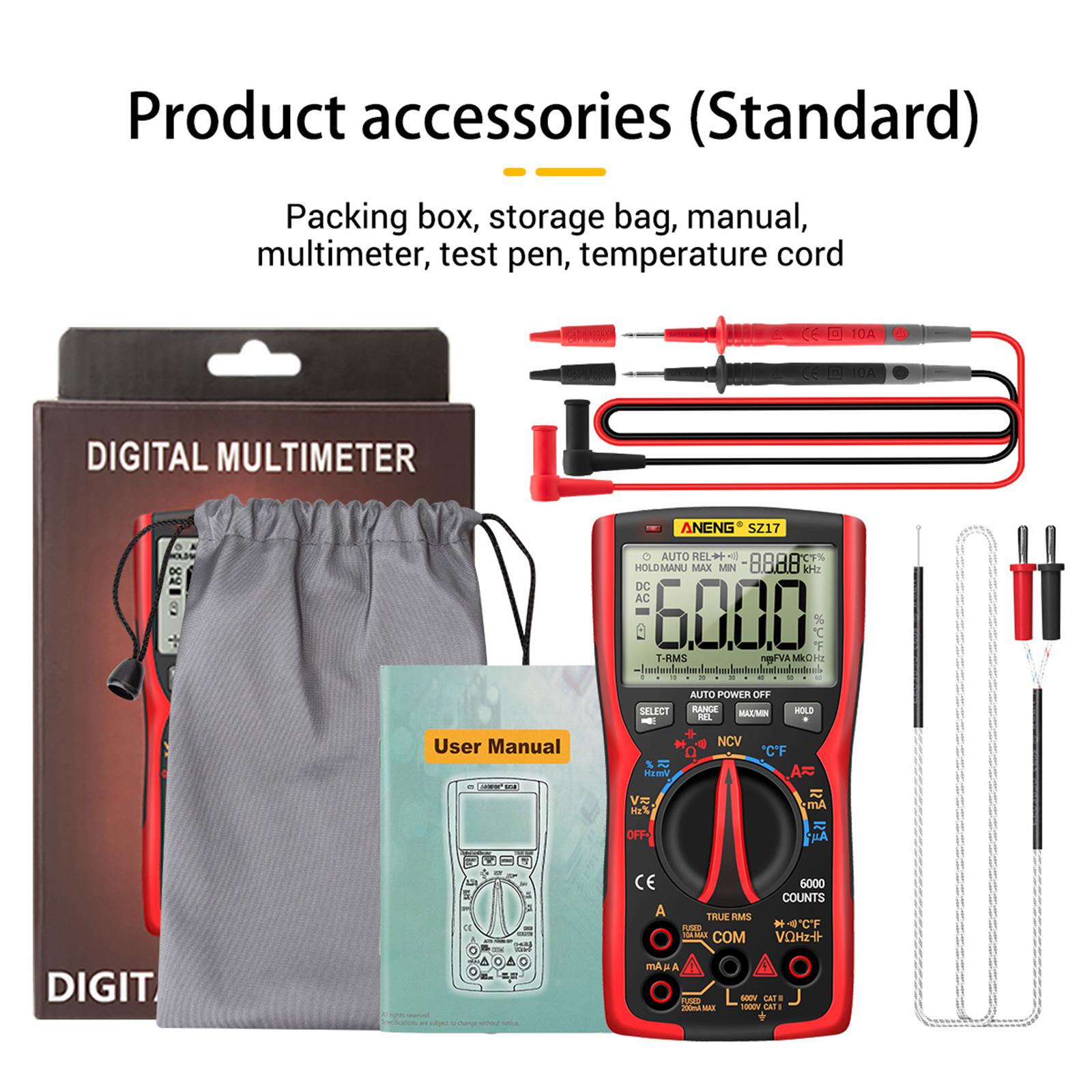 Digital Multimeter DC AC Voltmeter Resistance Detector Red SZ17