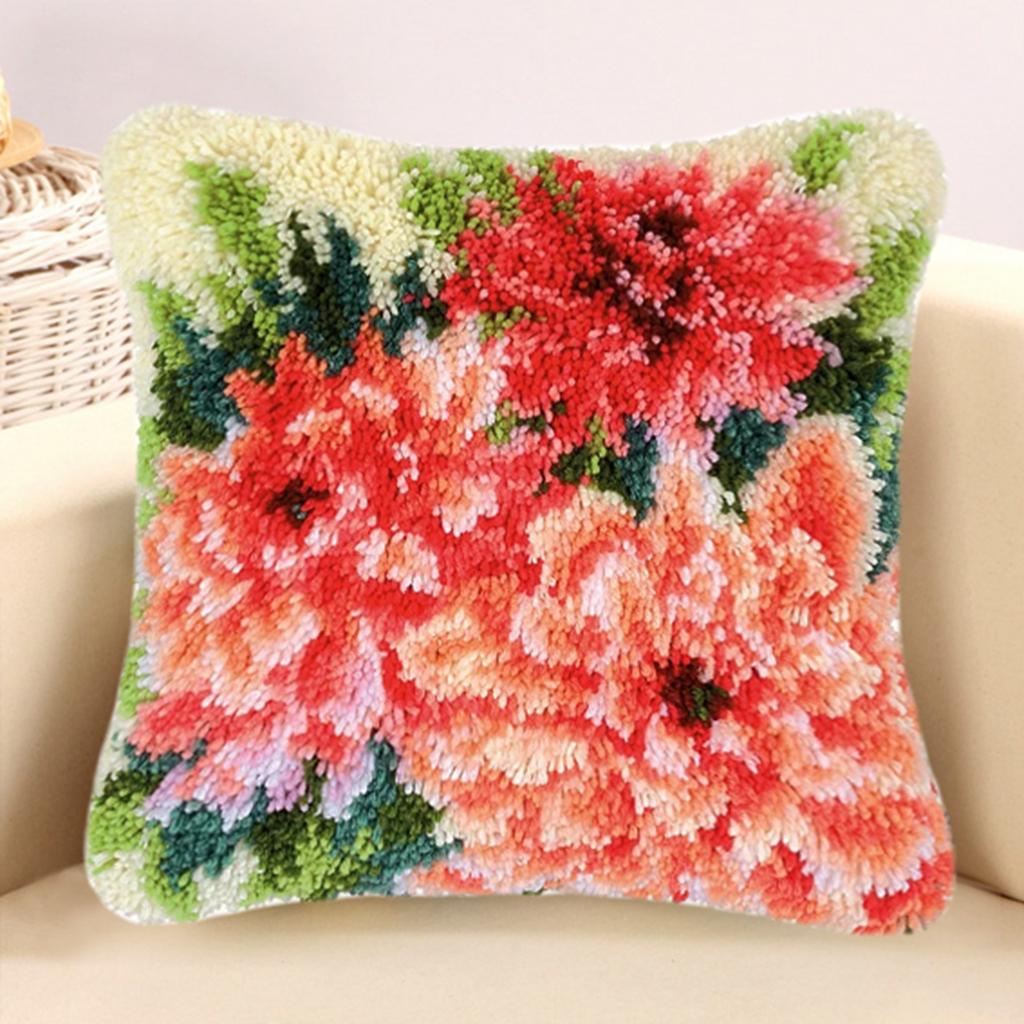Latch Hook Kits Pillow Case Cushion Cover Making Kit 17x17" Blooming Flowers