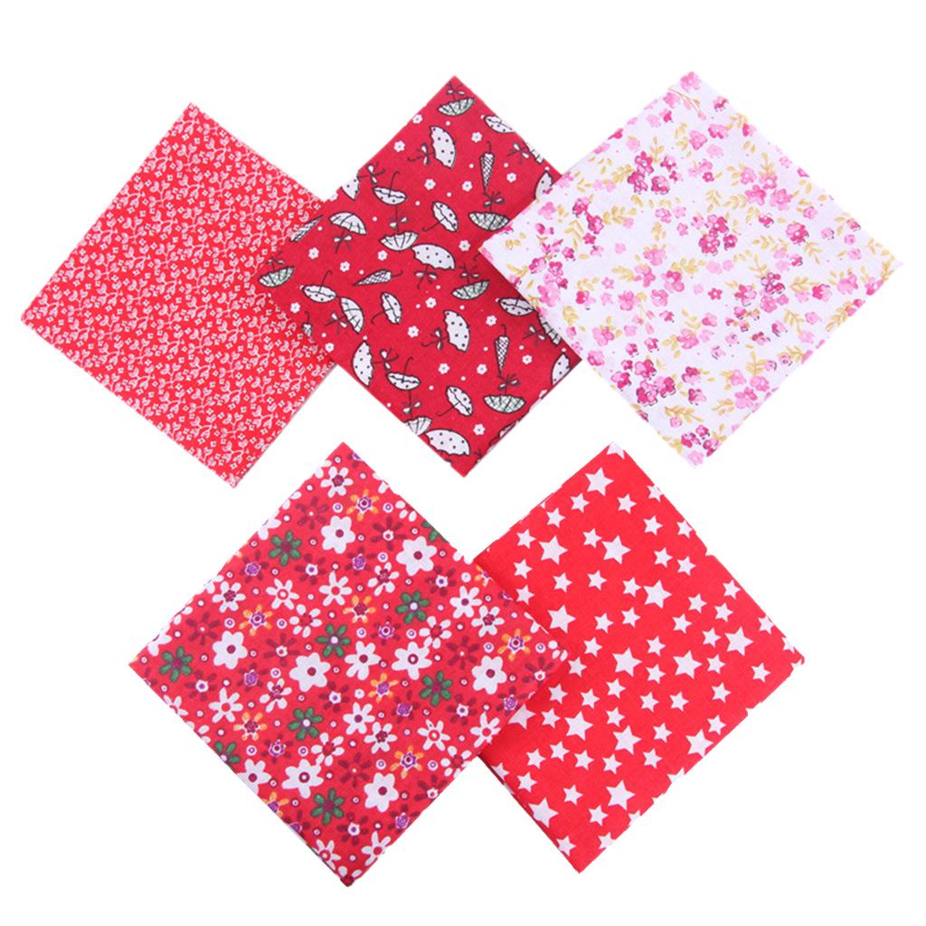 5Pcs DIY Mixed Pattern Cotton Fabric Sewing Quilting Patchwork Crafts  Red