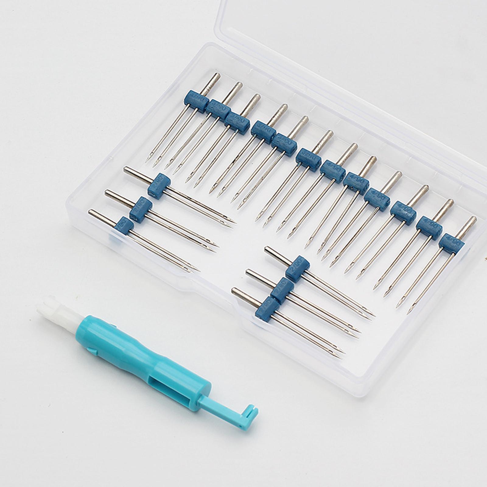 18x Twin Needles Pins with Storage Box Home Knitting Sewing Threader