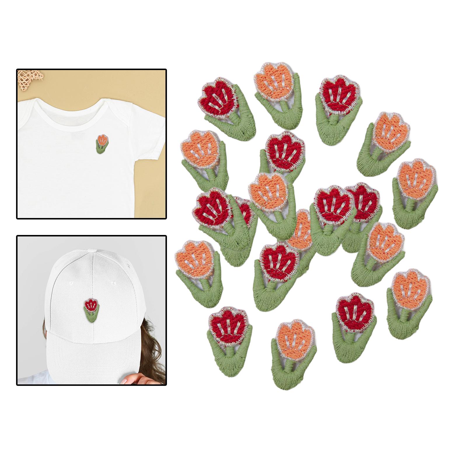 Embroidery Patches Clothes Jacket Embellishments Repair Handmade Cloth Label 20 pieces tulips
