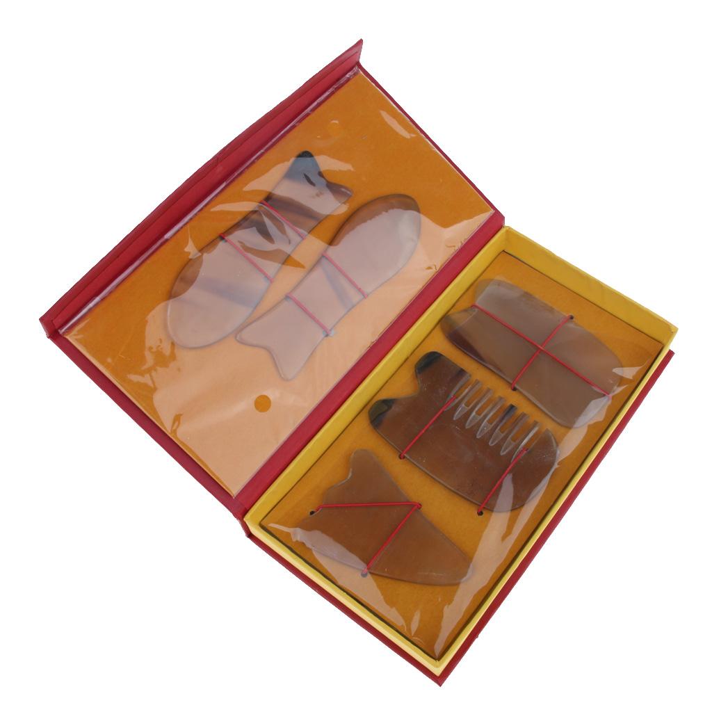 5pcs Natural Guasha Board Scraping Massage Gua Sha Scraper Tool Set Yellow