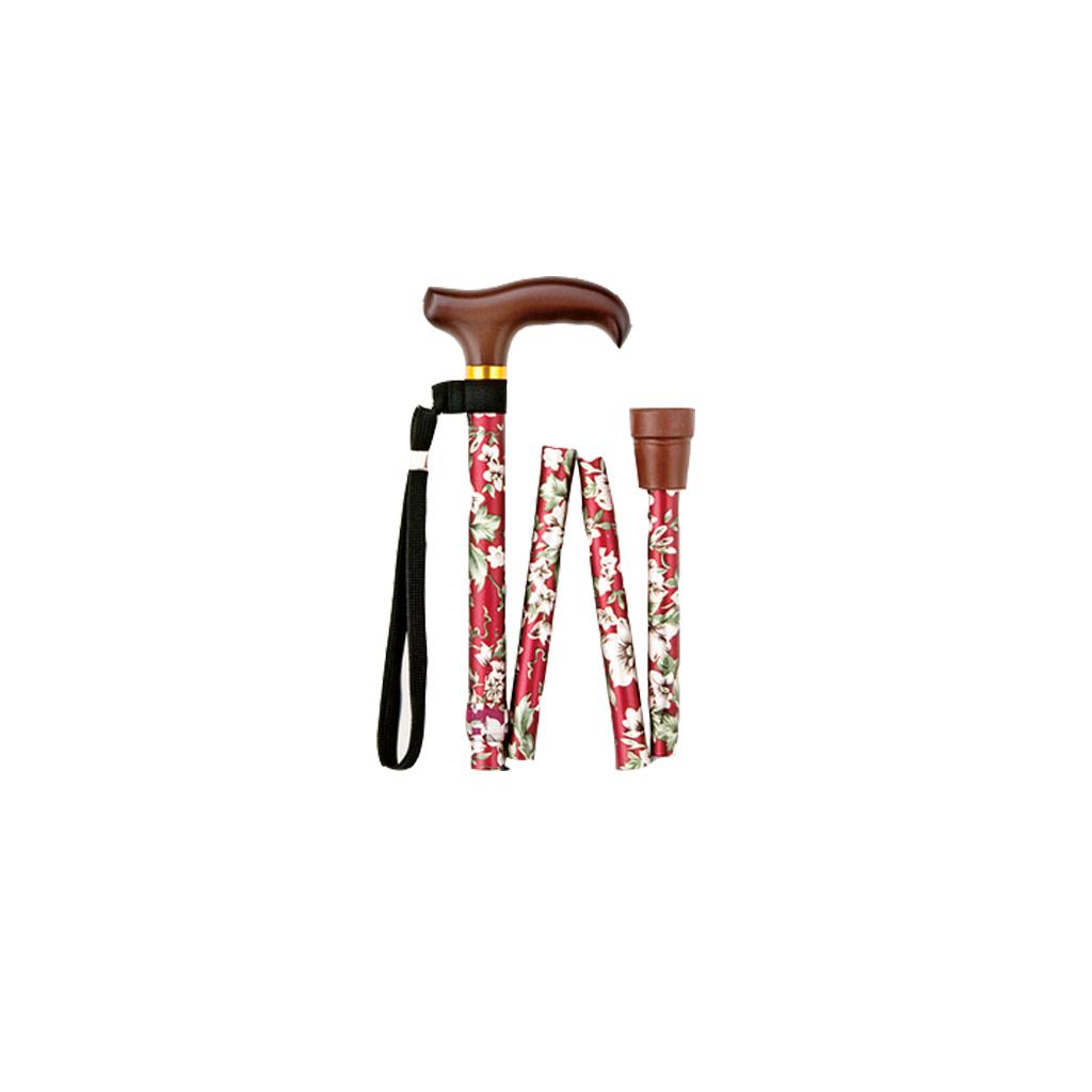 Elderly Portable Folding Non-slip Crutch White Flower on Red