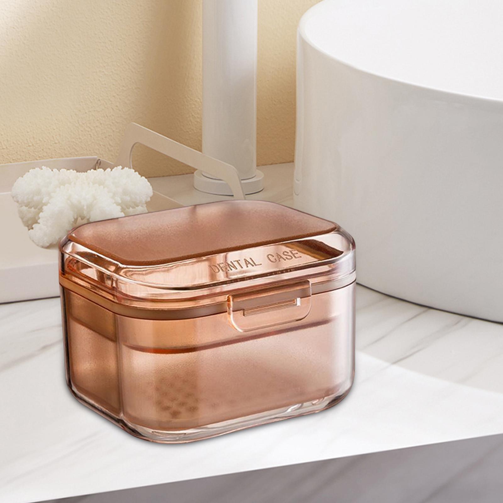 Tportable Denture Case Container Waterproof Drain Organizer Holder Soaking Pink