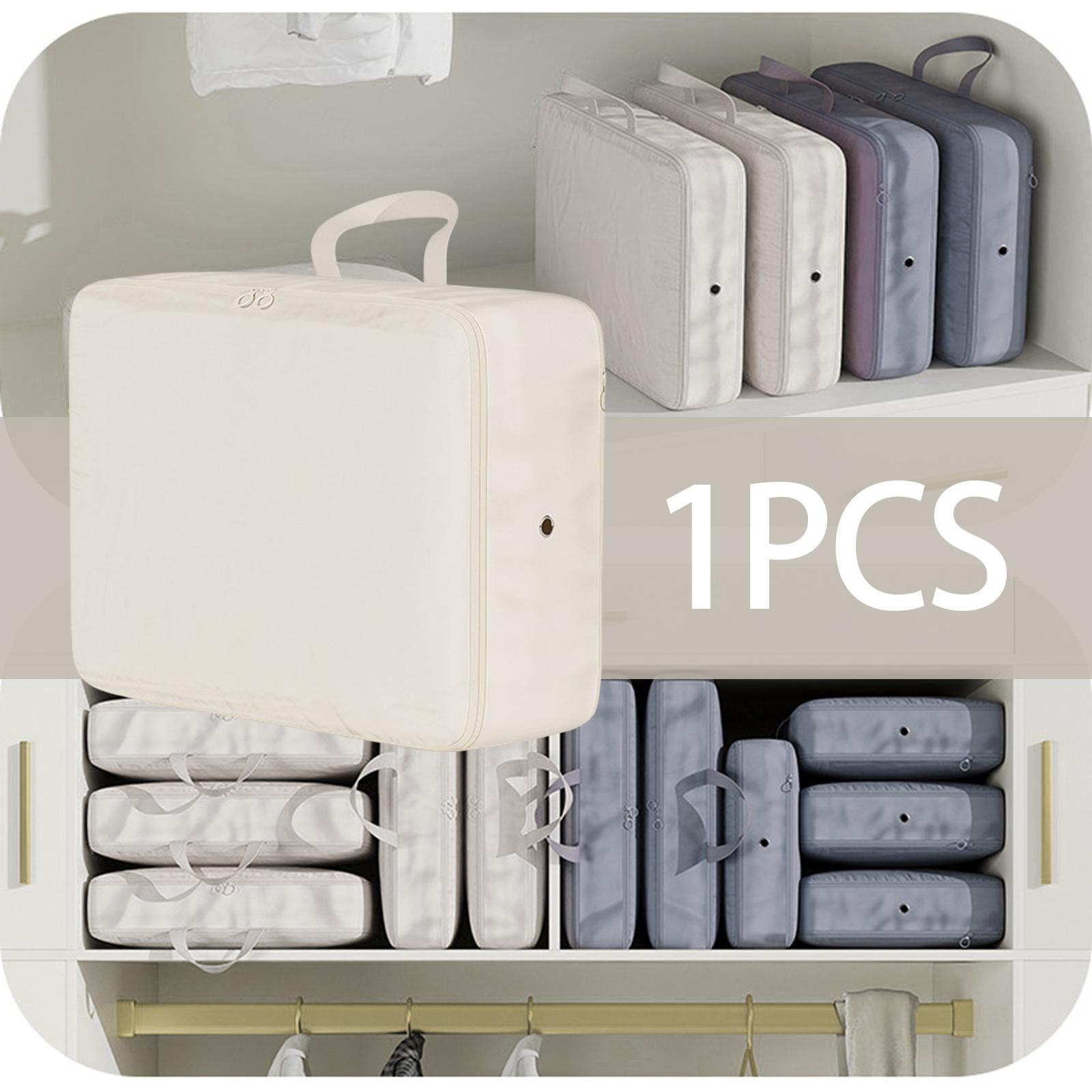 Compression Packing Cube Packing Organizer Smooth Two Way Zipper Collapsible Beige 40x30x18cm