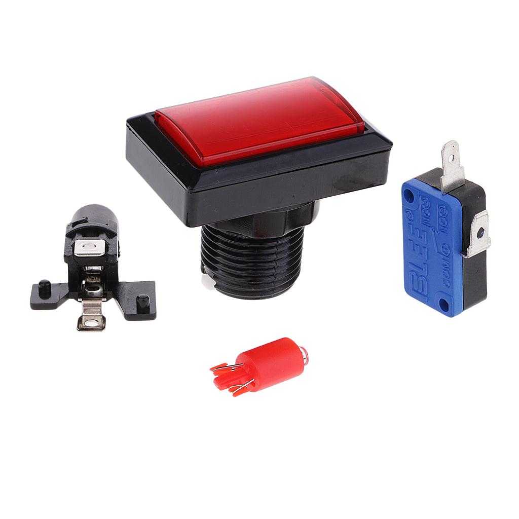 2xRectangle Arcade Machine Game Button with Led Illuminated Push Button -Red
