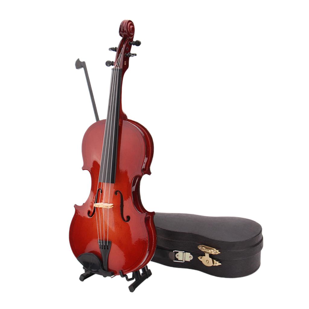 Mini Violin Miniature Wooden Stand Musical Instrument Collection Decorative 