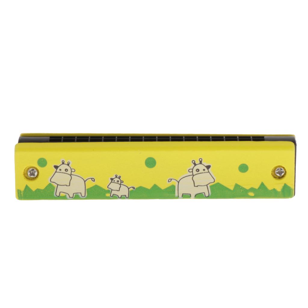 Wooden Harmonica 16 Holes for Kids Children Musical Toys Yellow