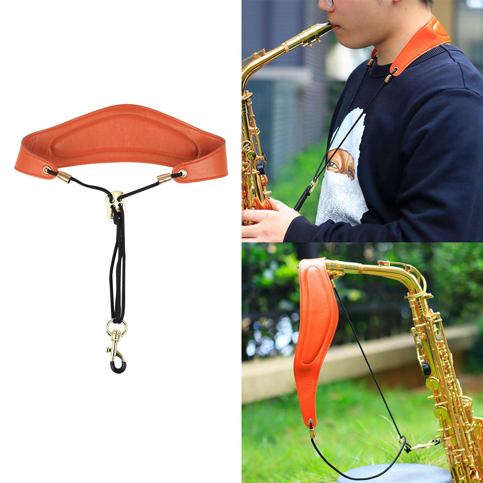 Metal Buckle Leather Saxophone Strap Adjustable Neck Strap Belt Soft Orange