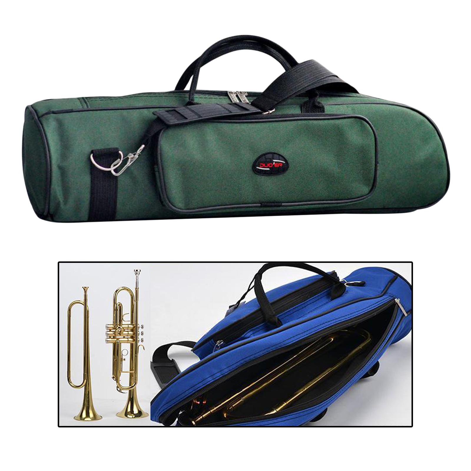 Concert Trumpet Carrying Case Waterproof Oxford Cloth Shoulder Strap Green