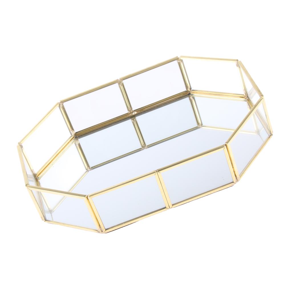 Metal Glass Jewelry Tray Makeup Cosmetic Organizer Storage Box Dessert Plate