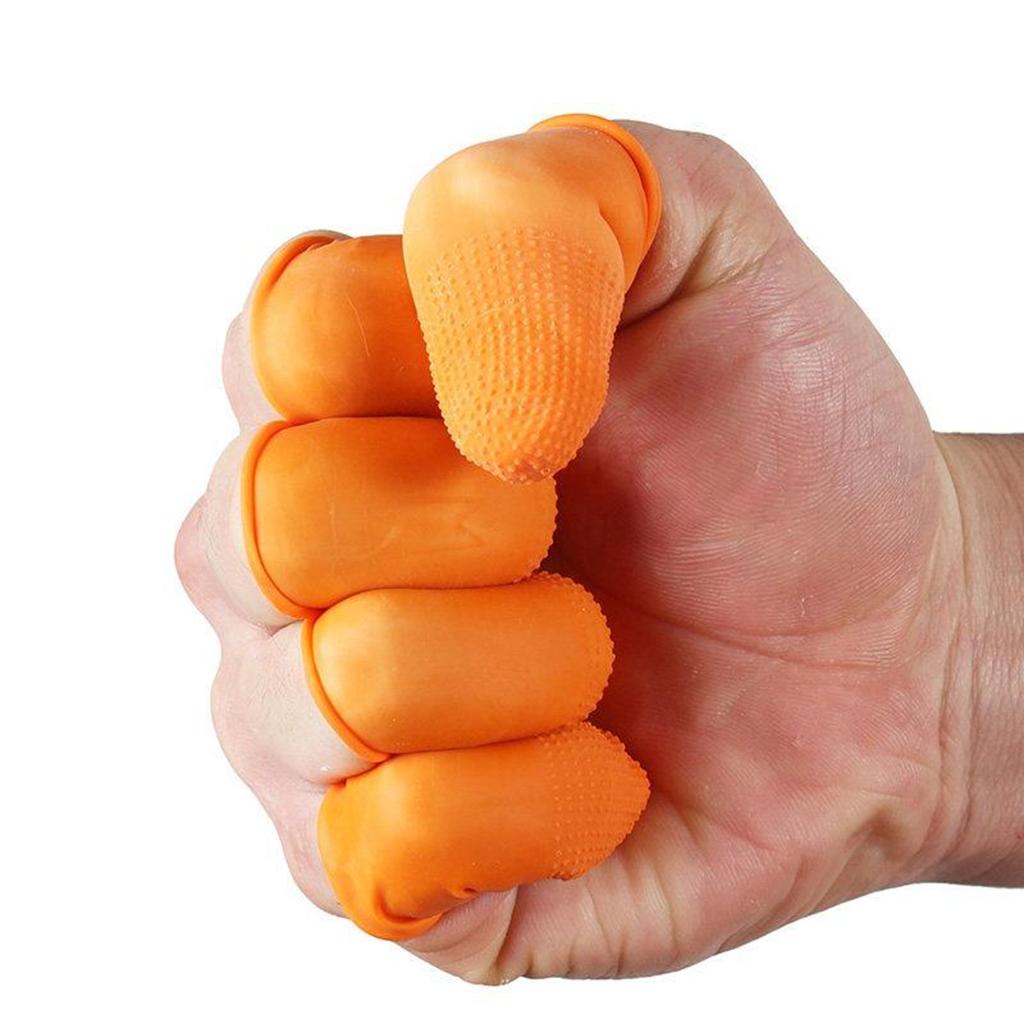 100x Rubber Finger Cots Fingertips Gloves Anti Slip Tools Orange Small