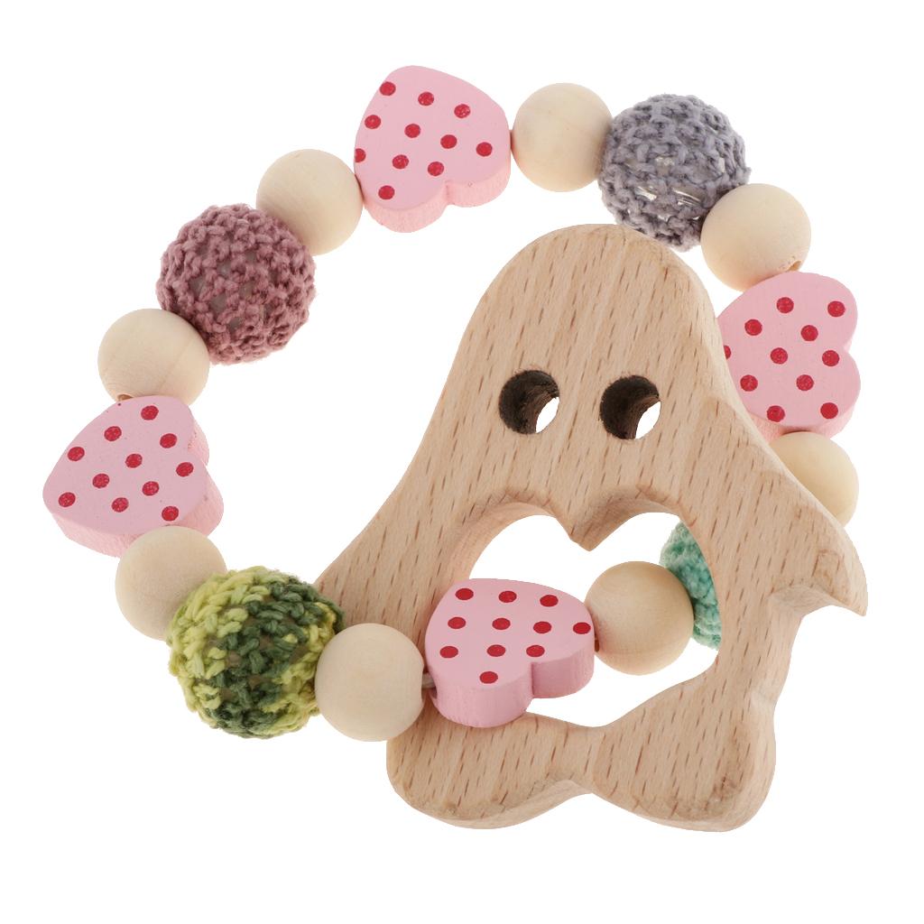 Baby Bracelets Wooden Teether Beads Teething Rattles Nursing Toy Penguin