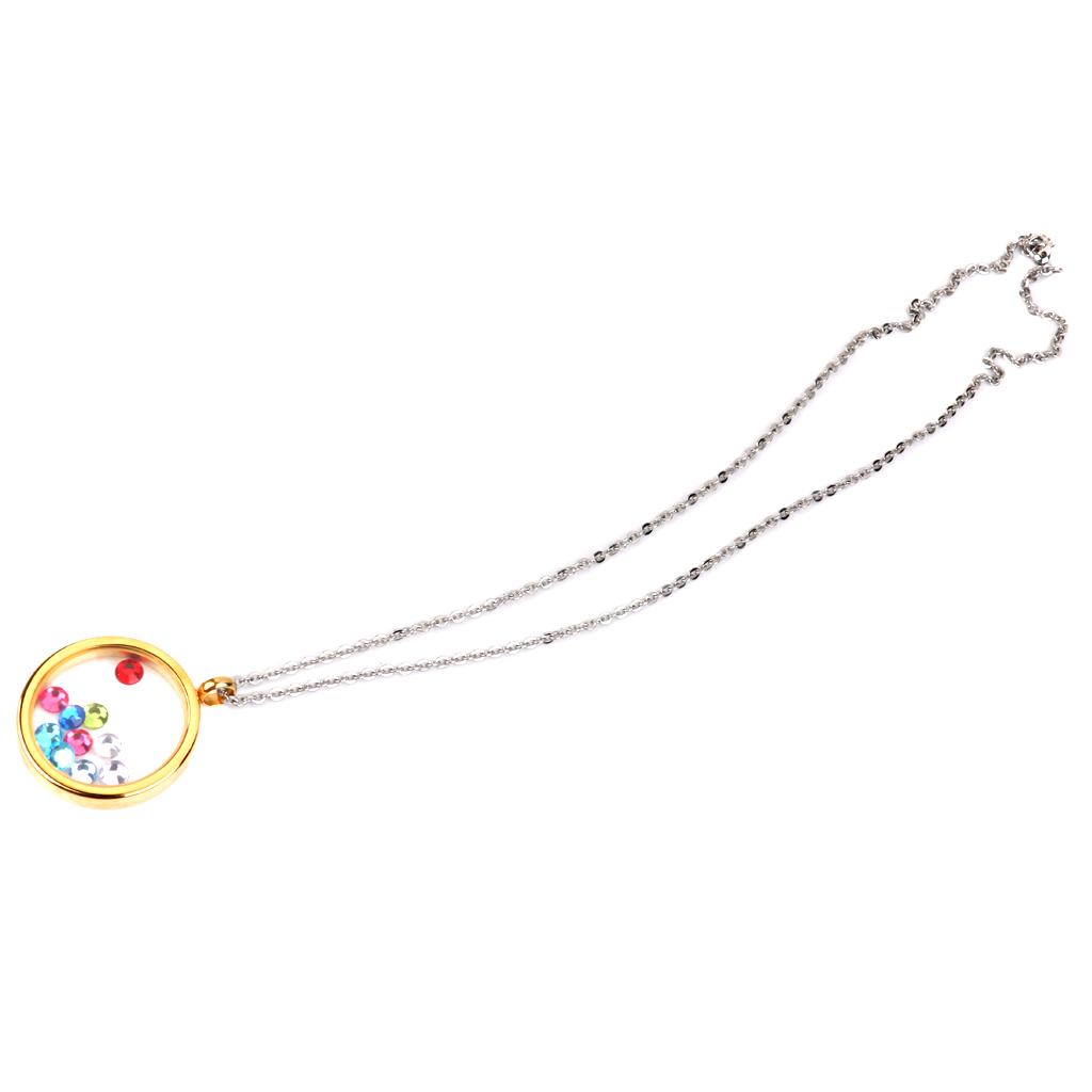 Stainless Round Locket Pendant Charms Necklace Chain Living Memory Gold