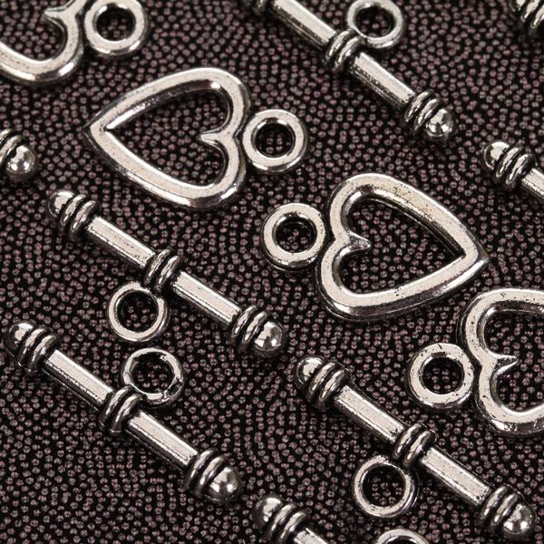 50 Sets Heart Toggle Clasps Tibet Antique Silver