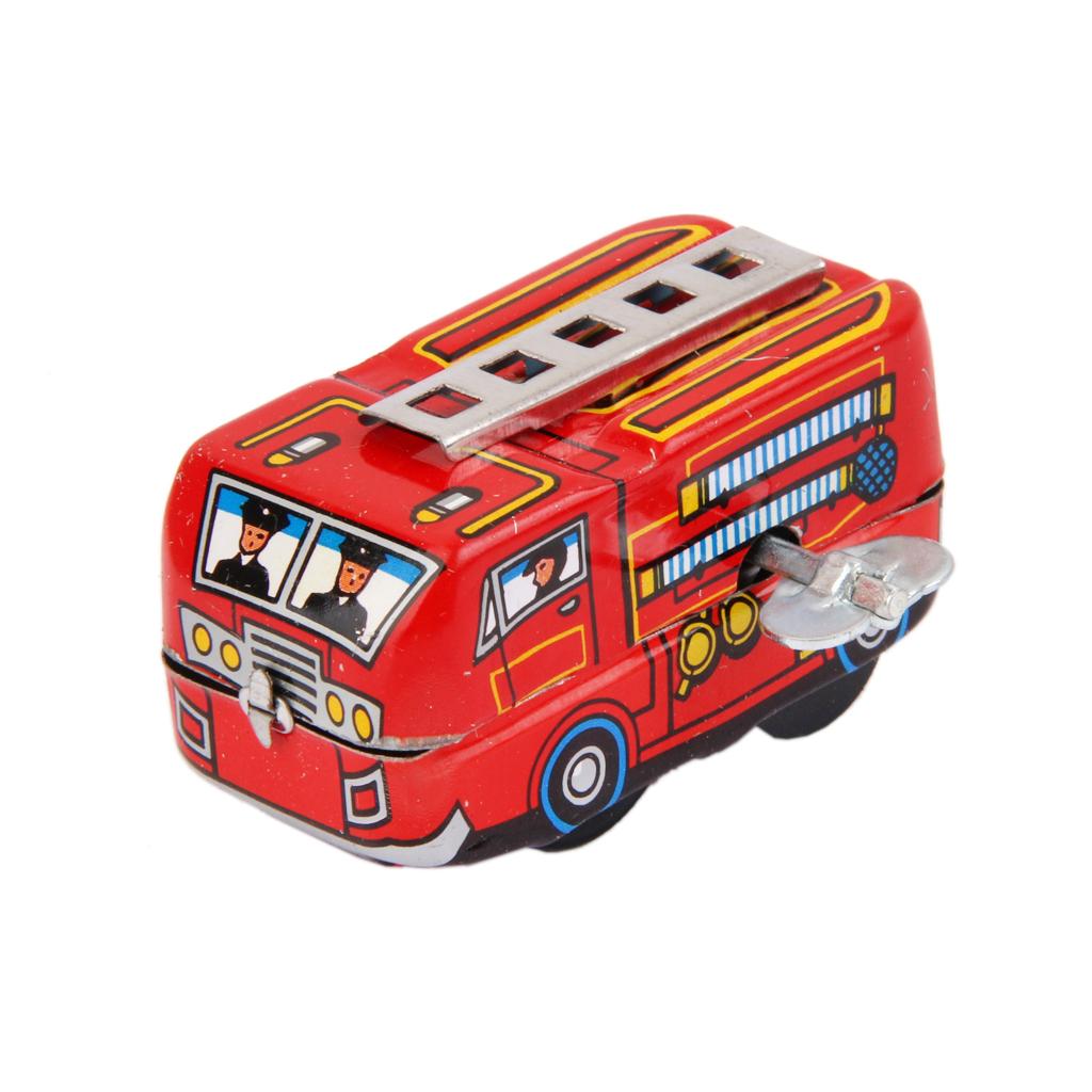 Wind Up Fire Truck Model Clockwork Kids Play Metal Toys Collectible