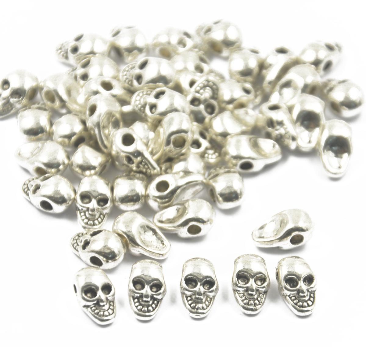 50pcs Antique Silver Tibet Alloy Skull Jewelry Making Spacer beads