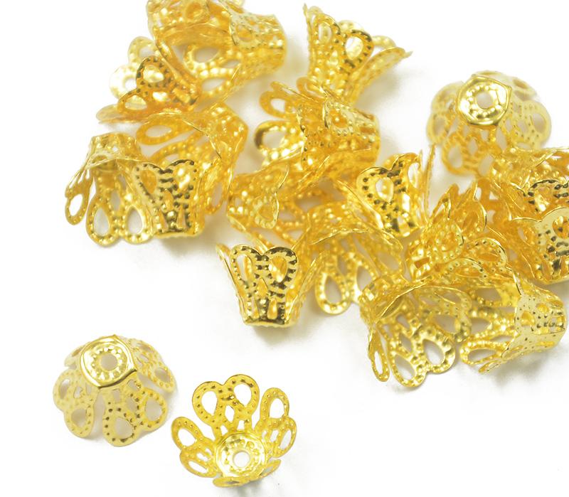 50pcs Vintage Filigree Flower Bead End Cap Finding For Jewelry Making Gold