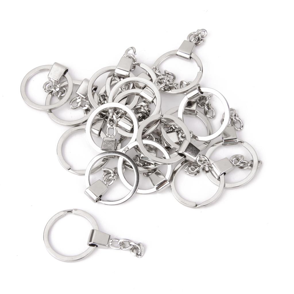 20pc Alloy Silver Plated Round Strong Split Keyrings Keychain With Chains