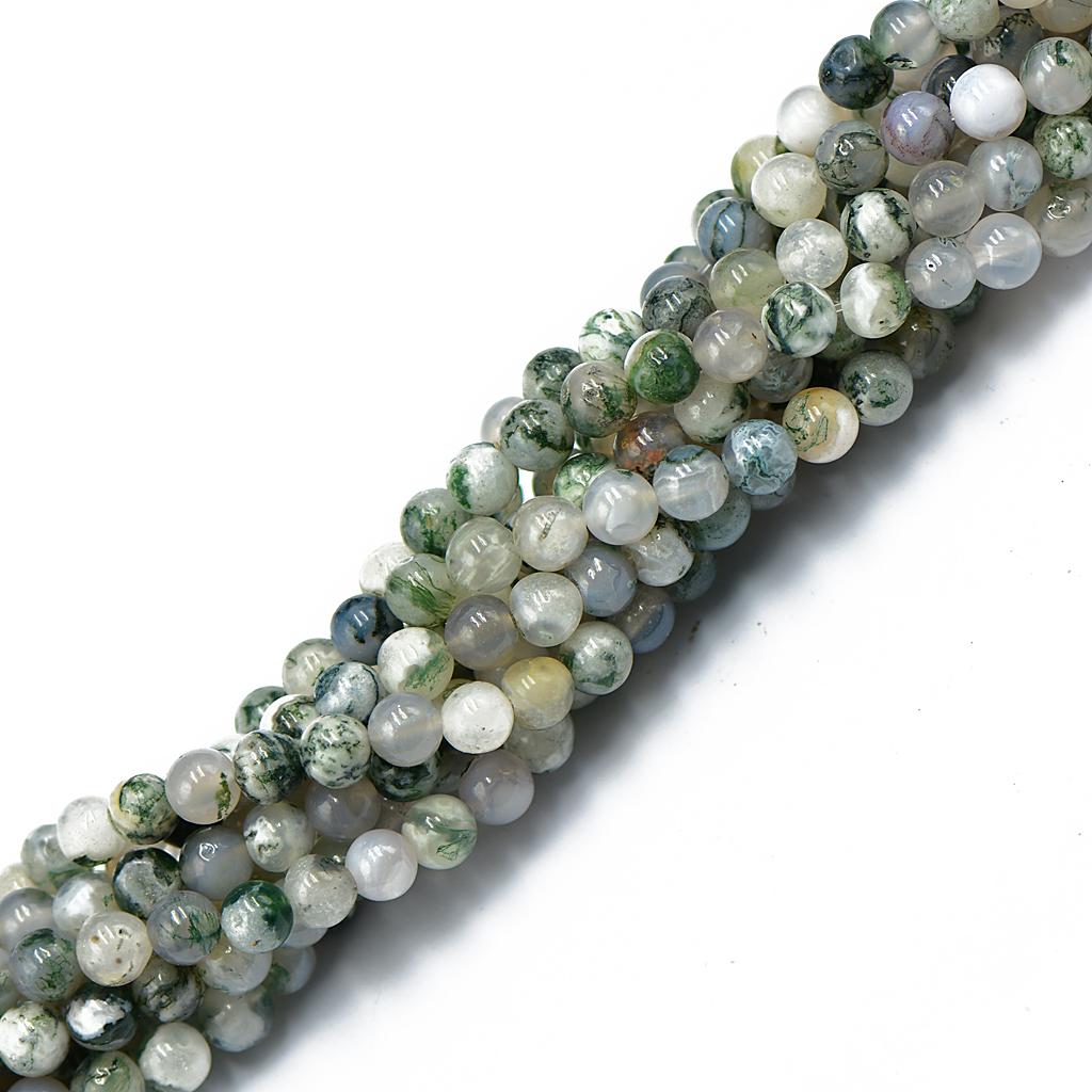 6mm Nature Dark Green Tree Agate Gemstone Round Loose Beads 15''