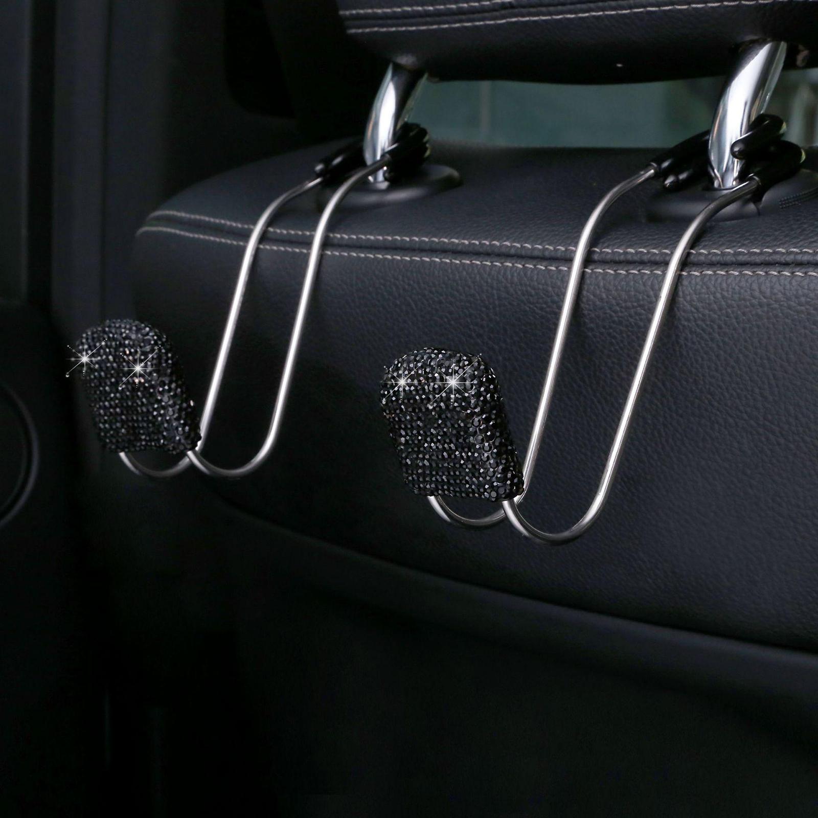 2x Universal Auto Car Headrest Hooks Metal Bling Hanger Black