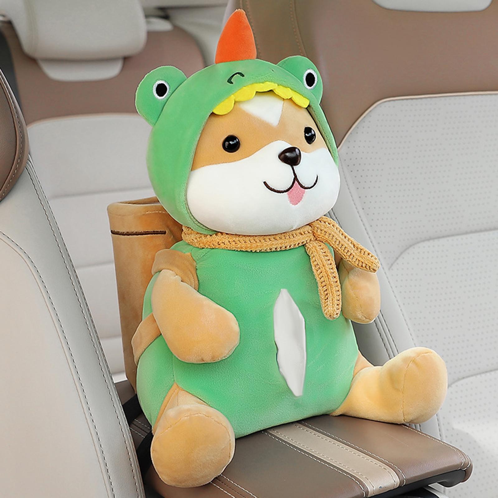 Car Cartoon Tissue Box Holder with Car Garbage Can Cute Plush Tissue Holder dog