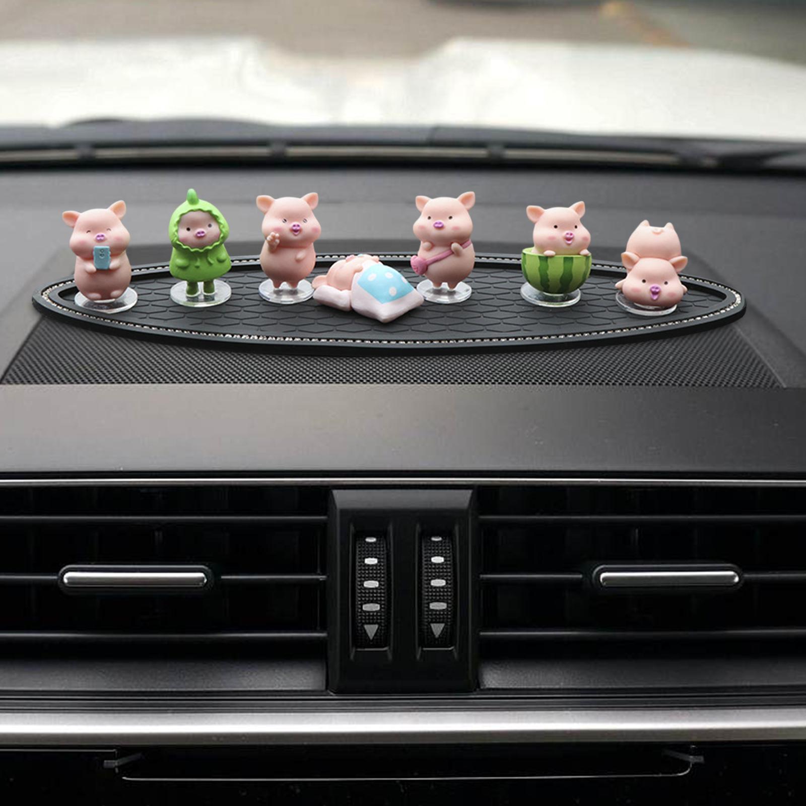 7Pcs Pig Figurines Car Dashboard Decoration for Bedroom Desktop Cabinet with Mat