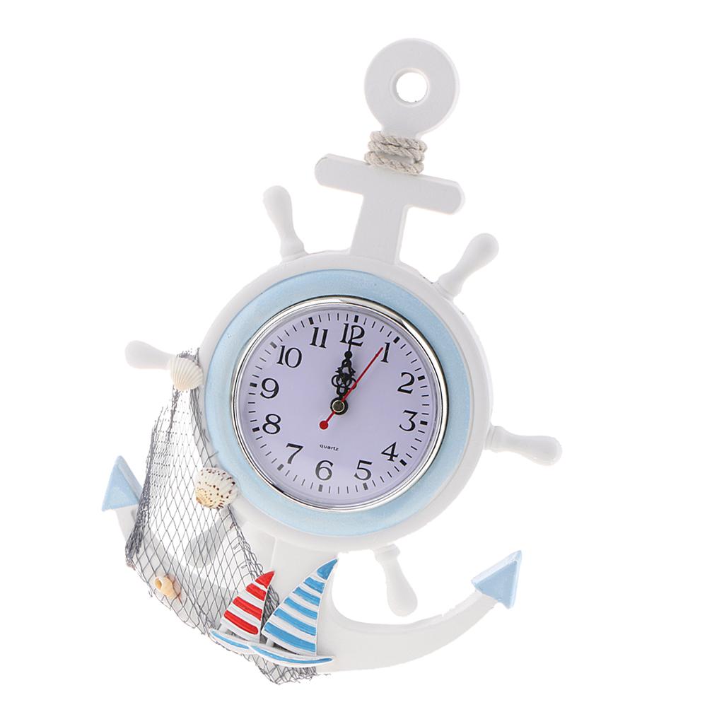 Wall Clock - Ship Wheel & Anchor Design Nautical Beach ...