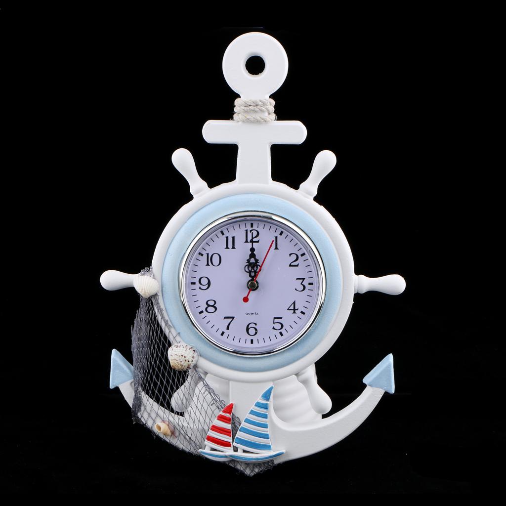 Wall Clock Ship Wheel & Anchor Design Nautical Beach Seaside Themed