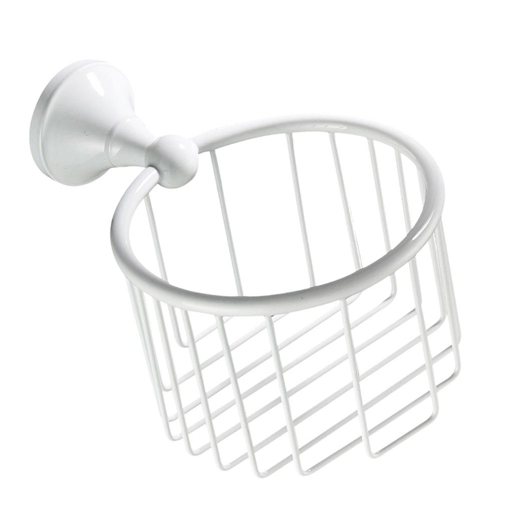 Wall Mounted Toilet Paper Roll Holder Tissue Dispenser Basket Bathroom Rack, White