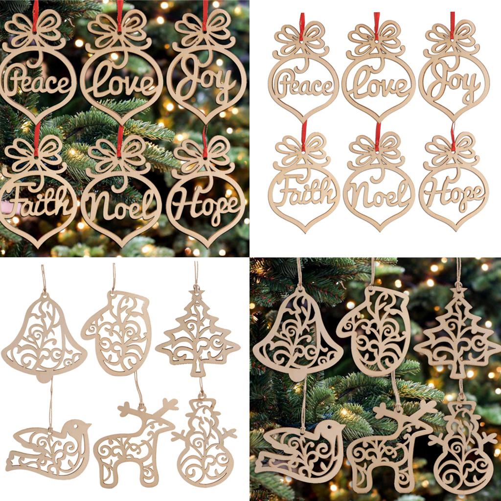 6pcs Wooden Hollowed Pendants Christmas Tree  Hanging Ornaments Style A 