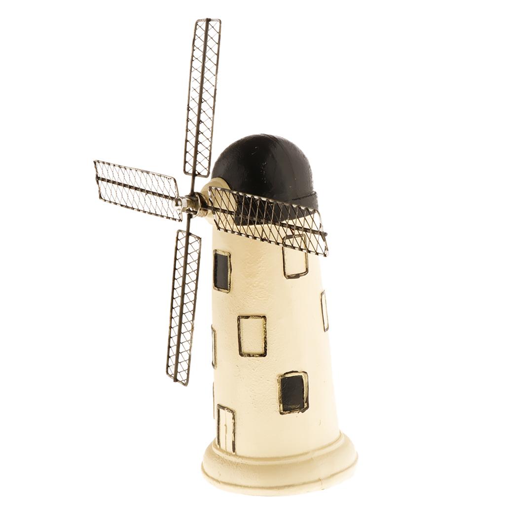 Rustic Dutch Windmill Model Statue Figurine Money Saving Box Decor Beige