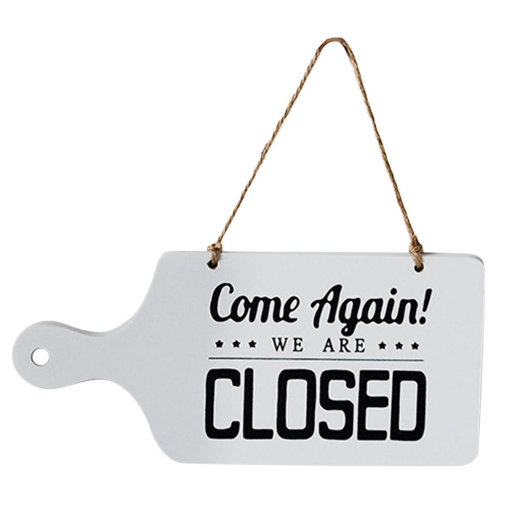 OPEN CLOSED Double Sided Wooden Plaque Sign Door Hanging Plaque White