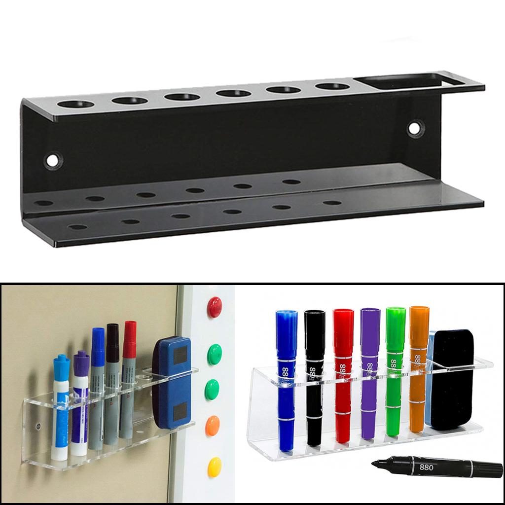 Marker Pens Holder for Whiteboards, Wall Mount Dry Eraser Organizer Black