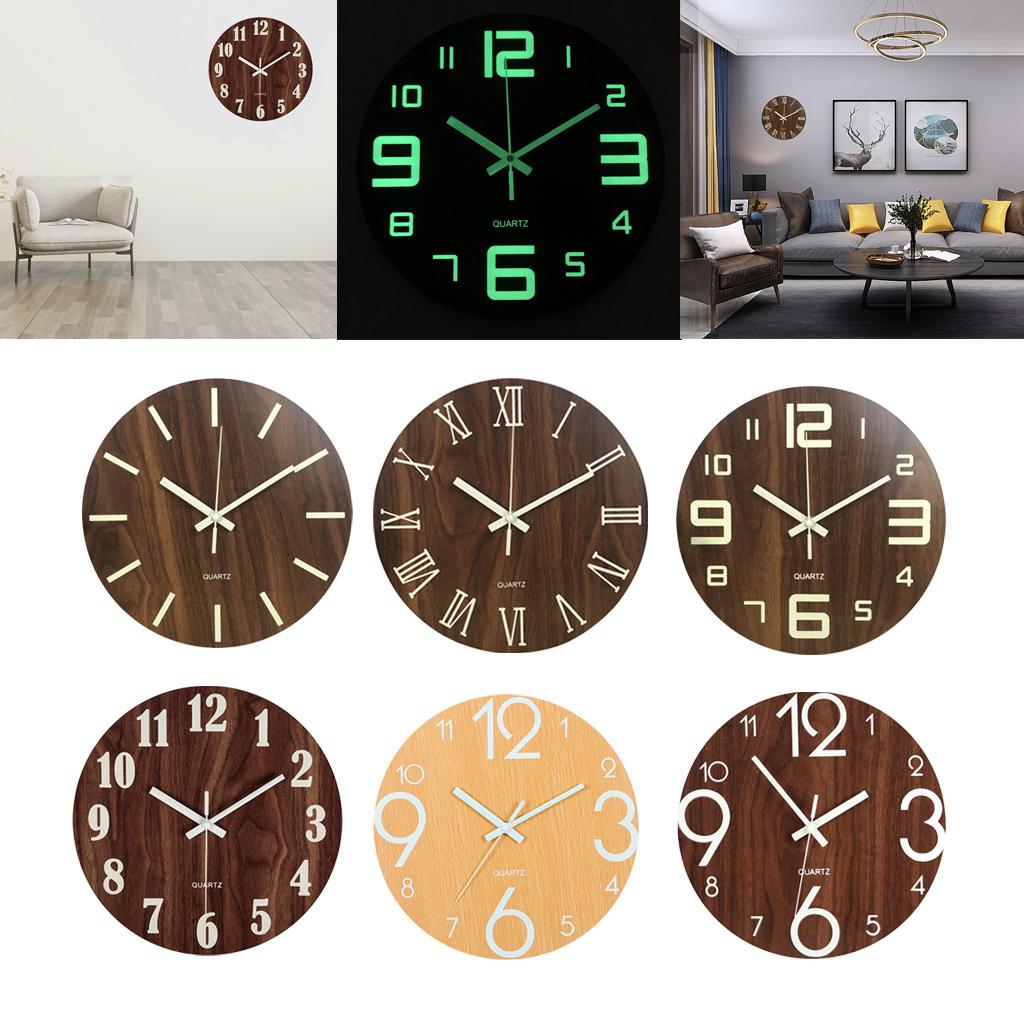 2x Luminous Wall Clock Silent Quartz Bedroom Night Clock