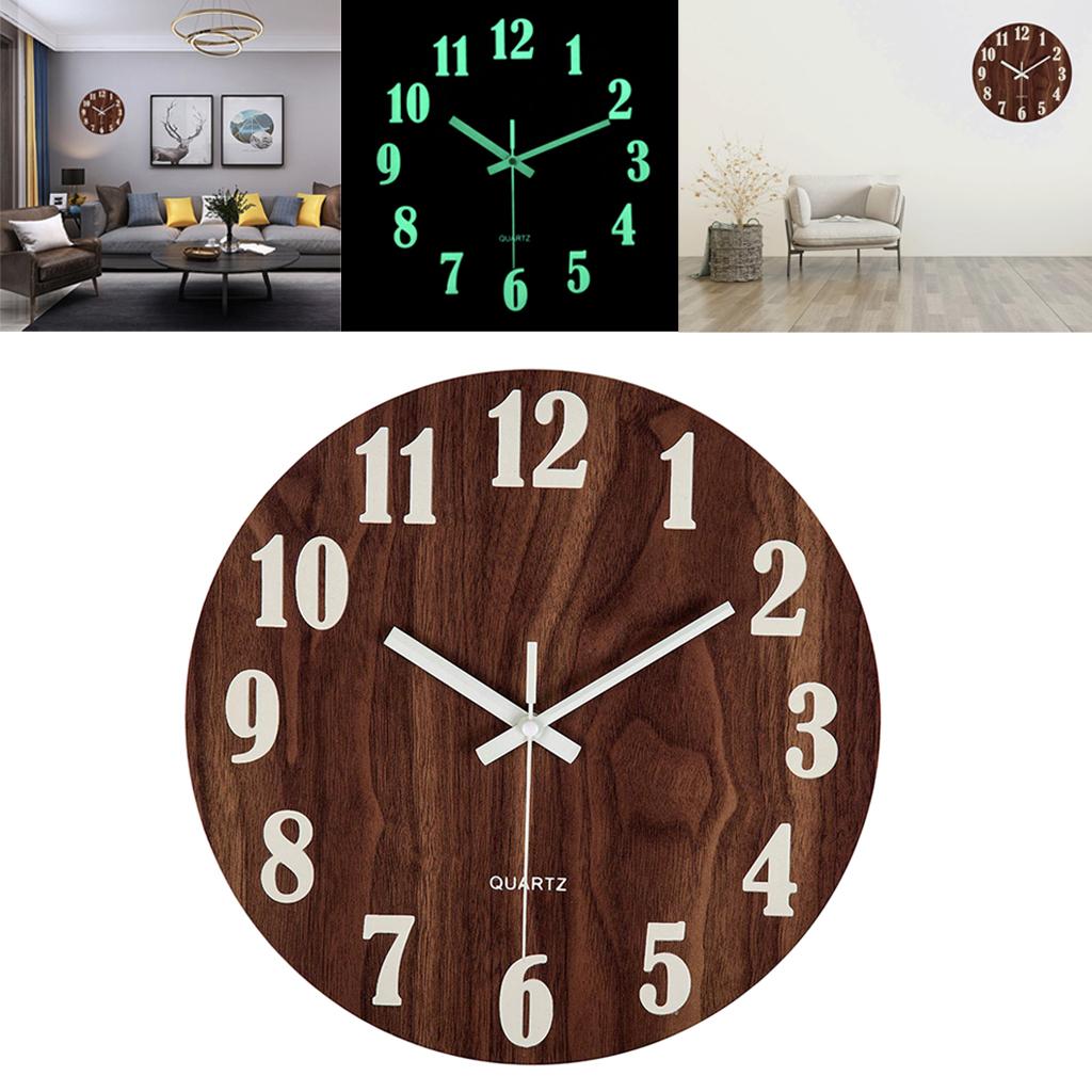 12'' Luminous Wall Clock Silent Quartz Bedroom Night Clock Classic Numerals