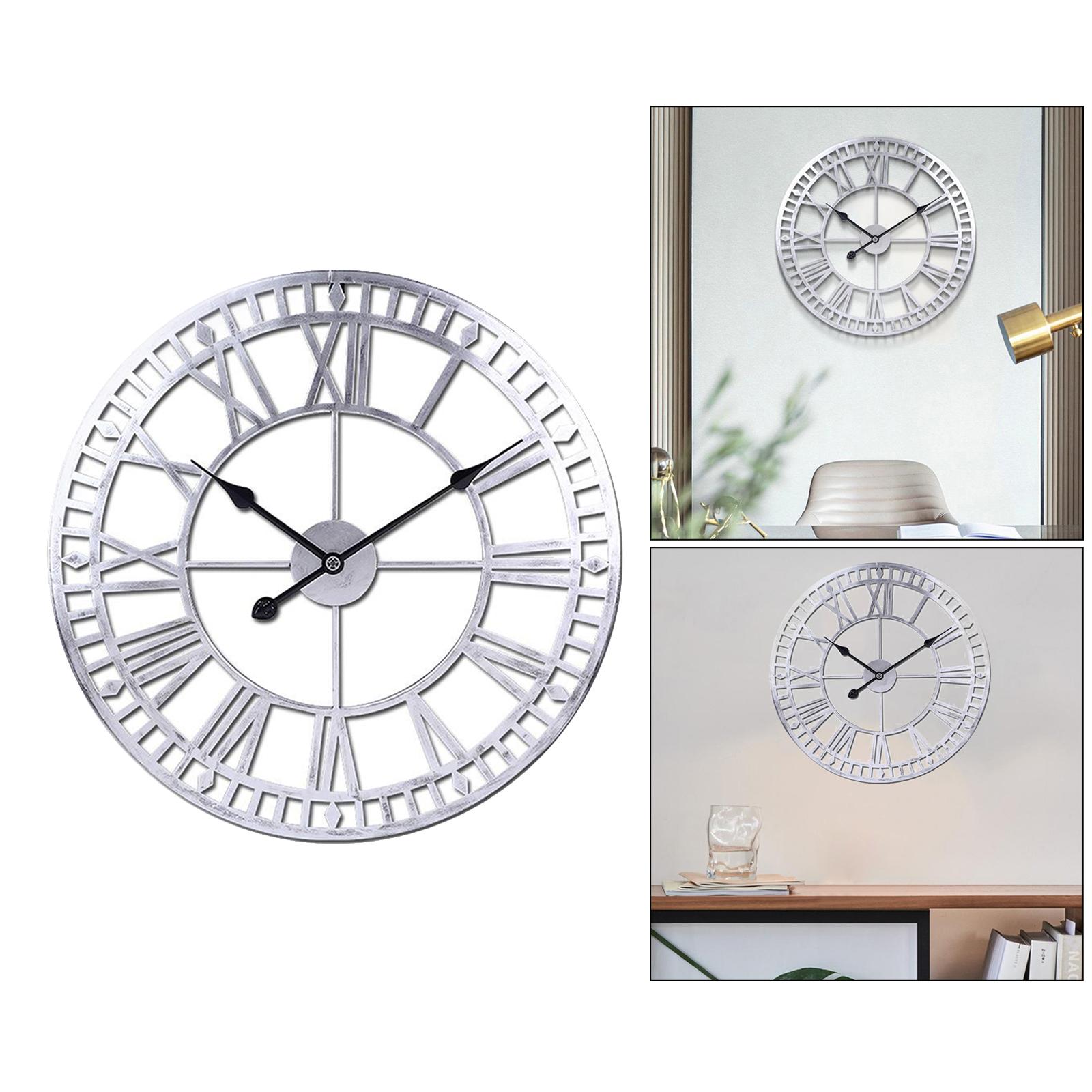 Vintage Wall Clock 40cm Clocks Quiet Swing Decorative Clocks Silver