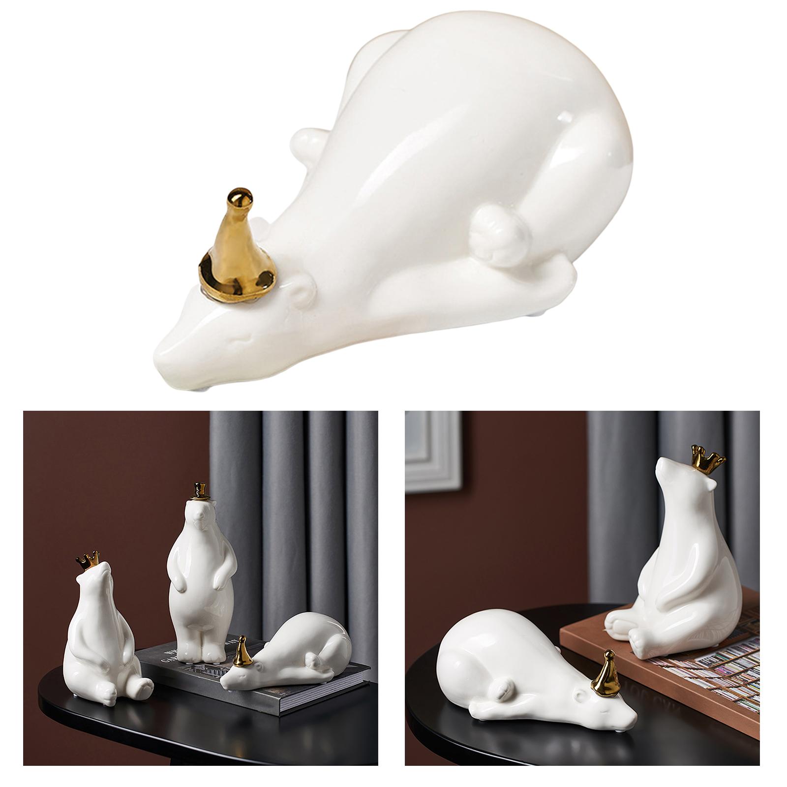 Cute Polar Bear Figurine Sculpture Art Home Tabletop Decor White Lie Bear