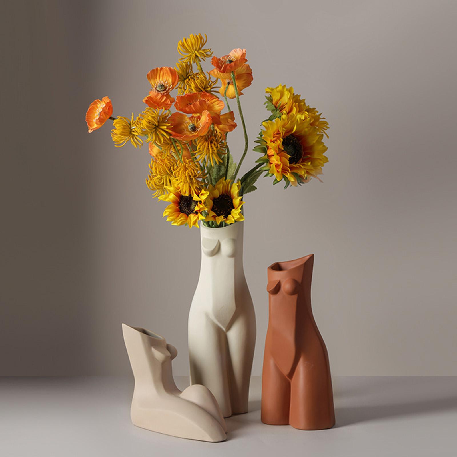 Ceramic Female Body Vase Plants Pot Statues Desk Decor Brick Red 11x9x22cm