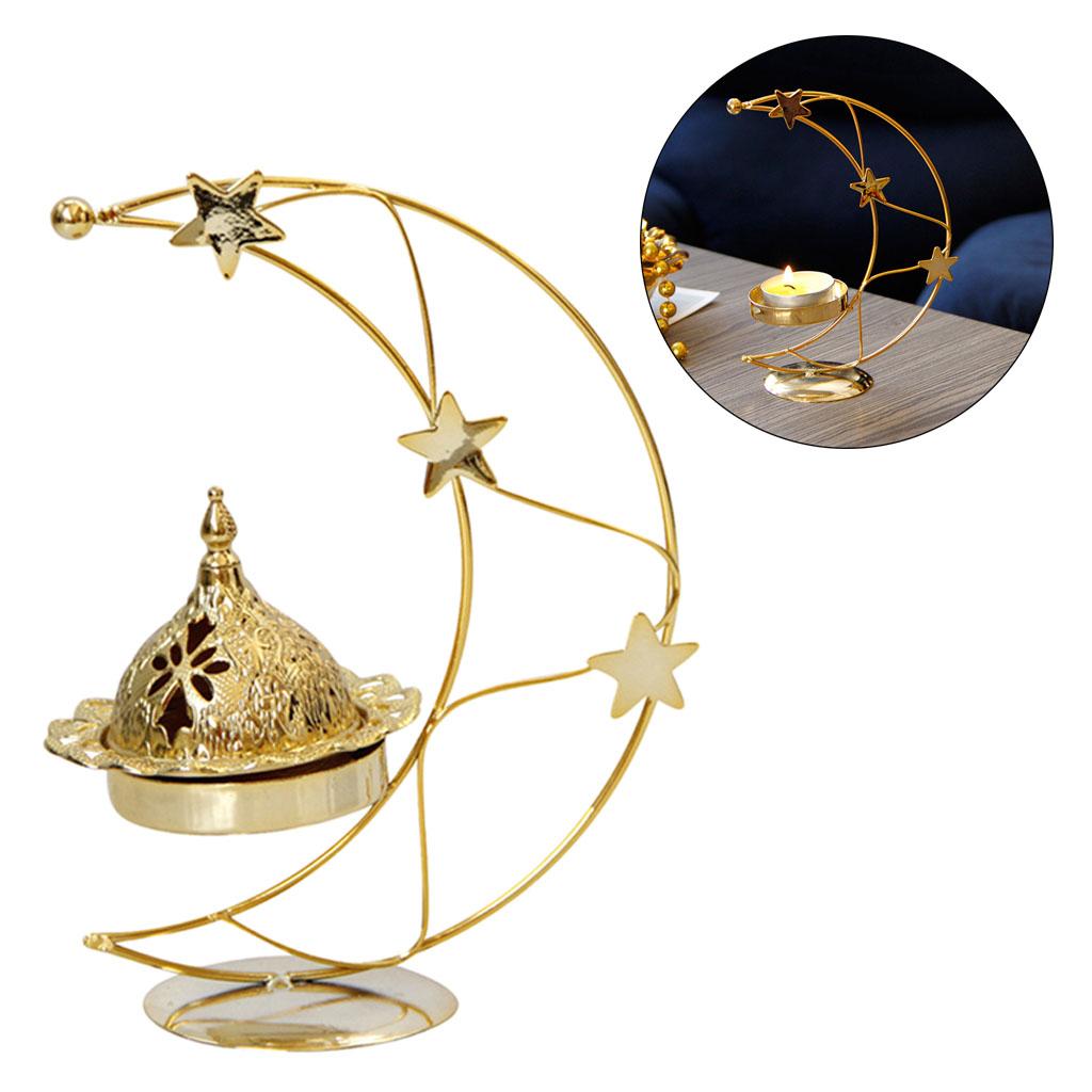 Exquisite Metal Star and Moon Shape Cone Incense Burner Candle Holder Censer