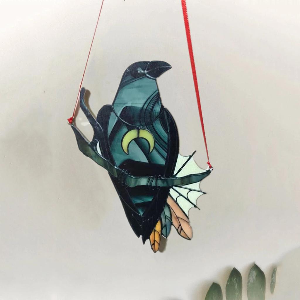 Crow Hanging Ornament Window Birds Sun Catcher 20x15cm Figurine Decoy Black