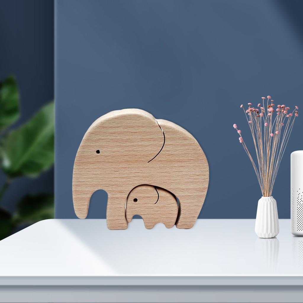 Elephant Statue Exquisite Wooden Sculpture Home Decor 2pcs