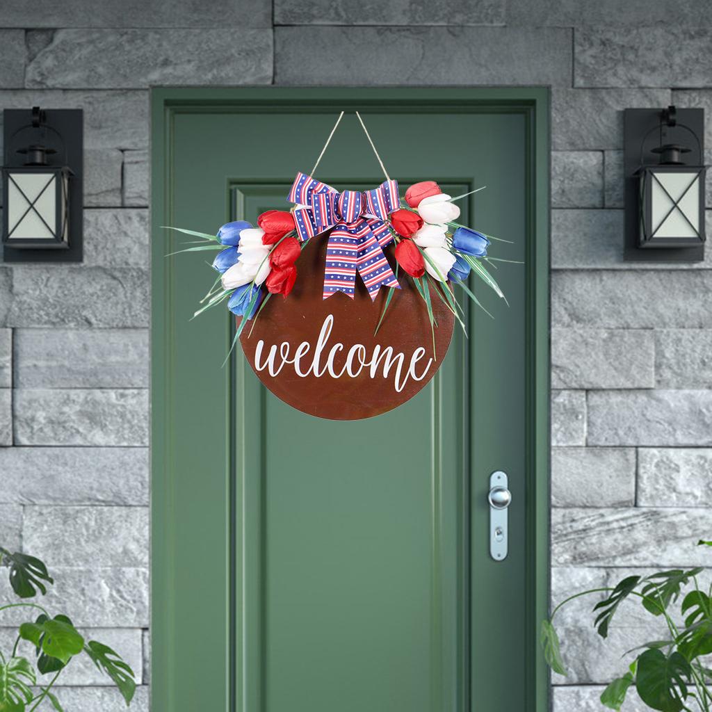 Rustic Welcome To Our Home Round Hanging Wood Sign with Artificial Leaves