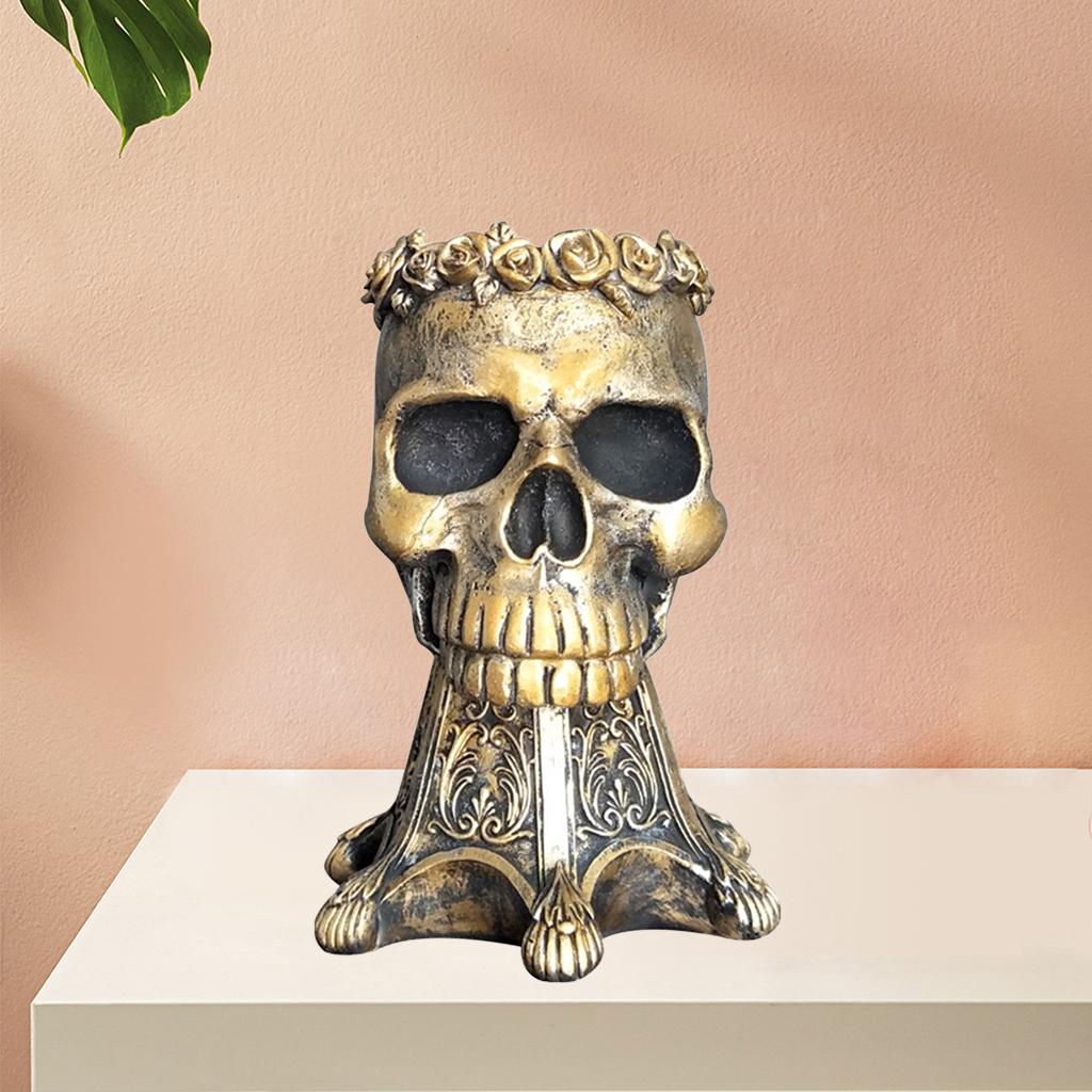 Skull Flower Pot Sculptural Model Succulents Planter Home Decoration Gold