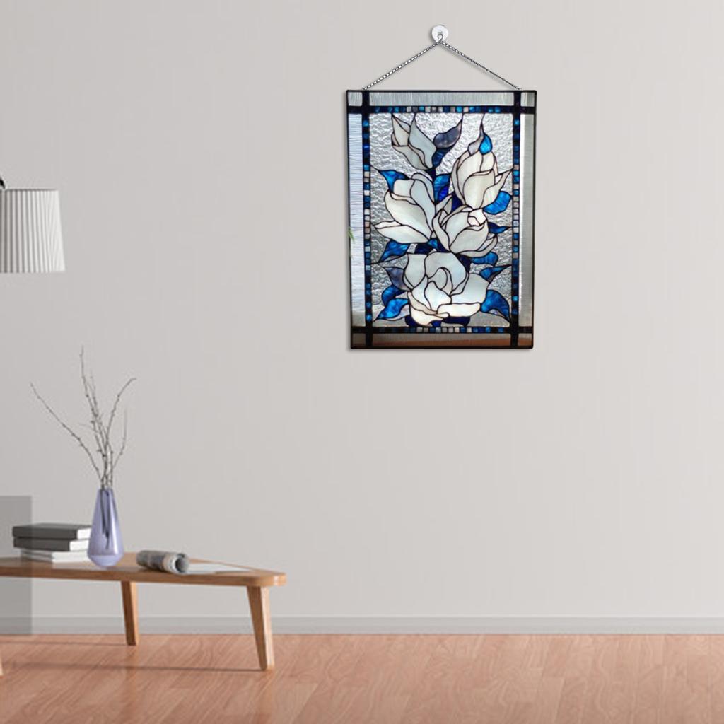 2xStained Rectangle Window Panel Wall Decor White flowers