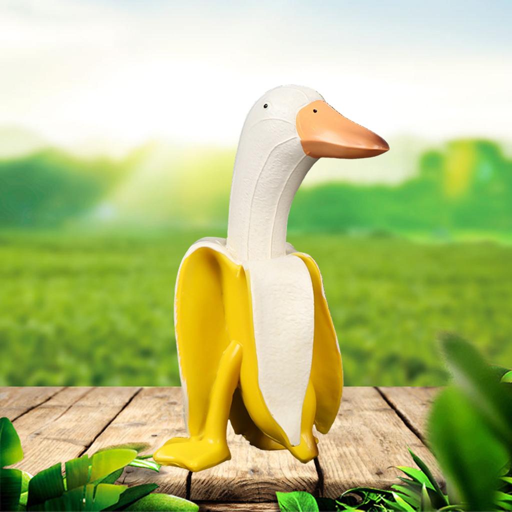 Cute Banana Duck Statue Outdoor Fairy Garden Animal Sculpture for Yard Lawn