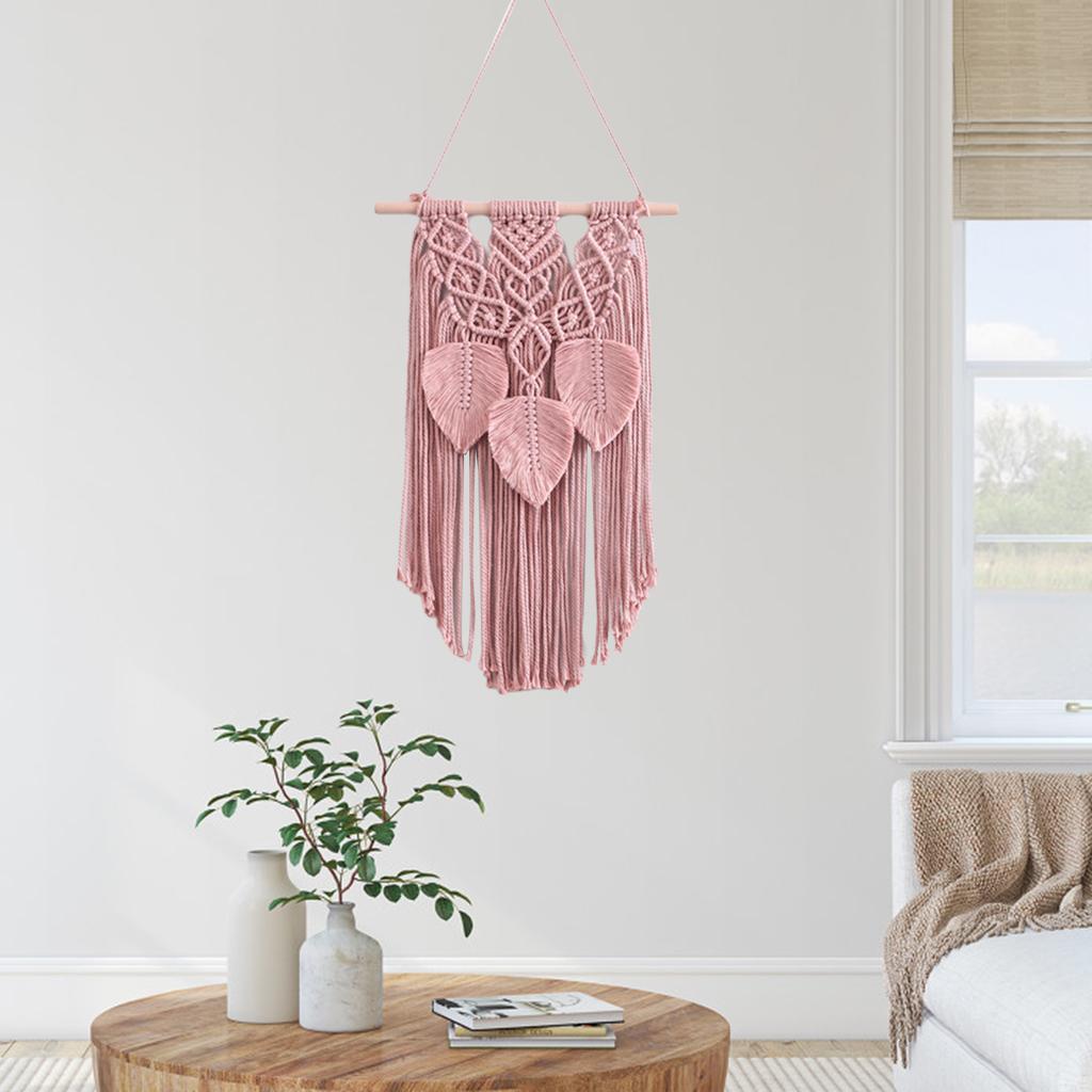 Bohemian Cotton Woven Tapestry Pendant Wall Hanging Nursery Ornament Pink