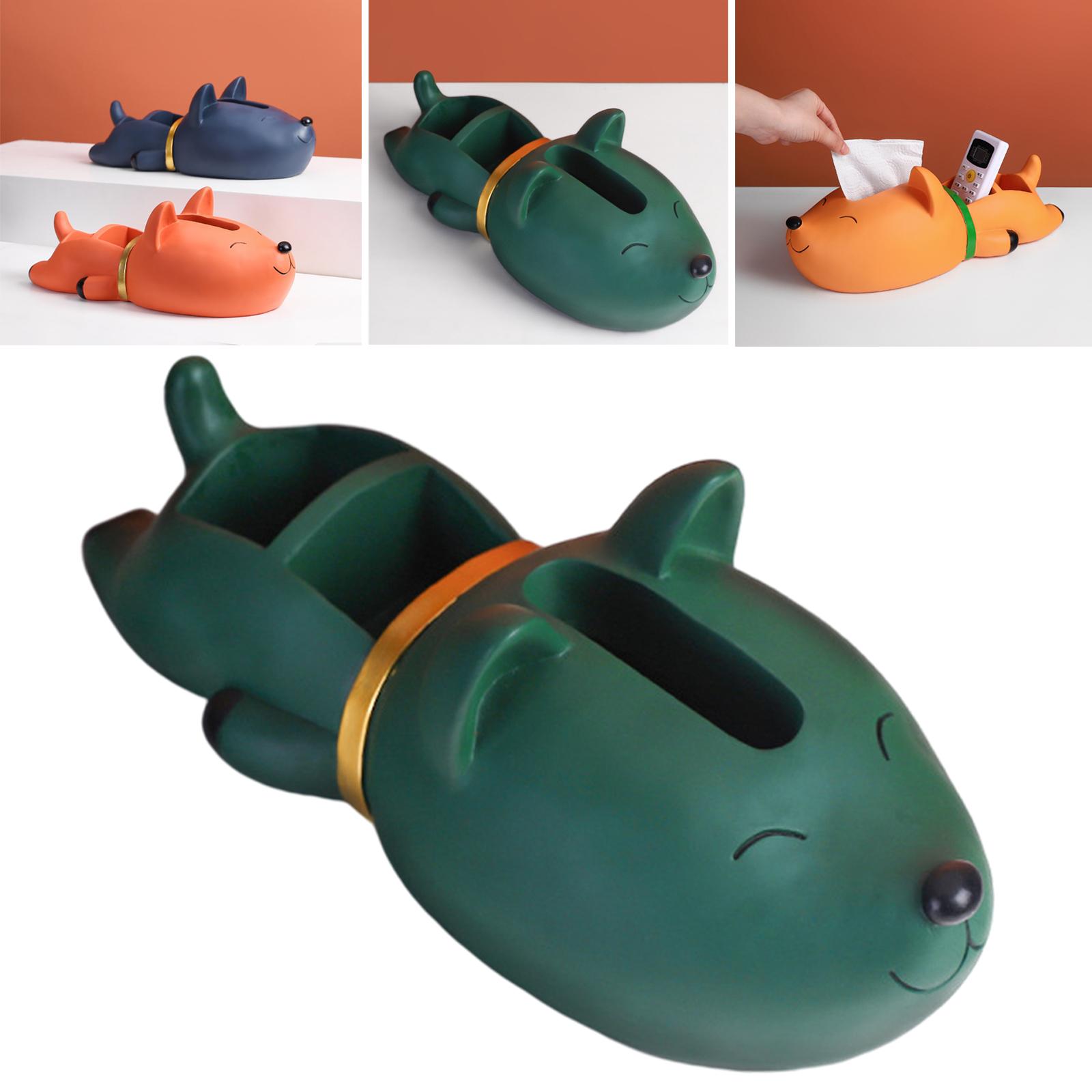 Tissue Box Dog Statue Napkin Holder Remote Control Storage Home Green